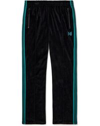 Needles - Webbing-trimmed Logo-embroidered Cotton-blend Velour Track Pants - Lyst
