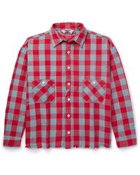 SAINT Mxxxxxx - Distressed Checked Cotton-flannel Shirt - Lyst