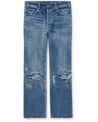 CELINE HOMME Kurt Slim-fit Cropped Distressed Selvedge Jeans - Blue