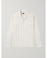 ZEGNA - Camp-collar Striped Linen And Silk-blend Shirt - Lyst