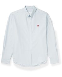 Ami Paris - Button-down Collar Logo-embroidered Striped Cotton Oxford Shirt - Lyst