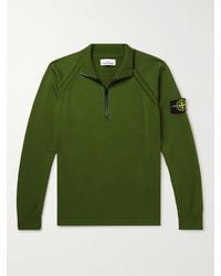 Stone Island Logo-appliquéd Cotton-blend Half-zip Sweater - Green