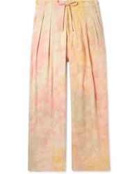 Monitaly - Wide-leg Pleated Tie-dyed Cotton-gauze Drawstring Trousers - Lyst