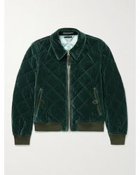 Tom Ford Leather-trimmed Quilted Cotton-velvet Blouson Jacket - Green