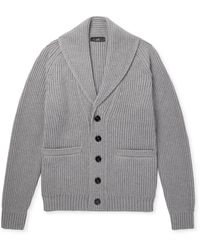 dunhill - Shawl-Collar Ribbed Cotton And Cashmere-Blend Cardigan - Lyst