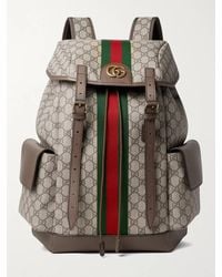 Gucci - Ophidia Leather And Webbing-trimmed Monogrammed Coated-canvas Backpack - Lyst