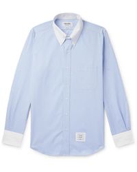 Thom Browne - Button-Down Collar Logo-Appliquéd Striped Cotton-Poplin Shirt - Lyst