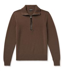 Tom Ford - Suede-trimmed Wool-blend Half-zip Sweater - Lyst