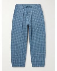STORY mfg. - Lush Tapered Pleated Checked Organic Cotton Drawstring Trousers - Lyst