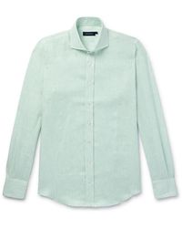 Thom Sweeney - Cutaway-collar Striped Linen Shirt - Lyst