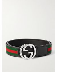 Gucci - 4Cm Webbing-Trimmed Leather Belt - Lyst