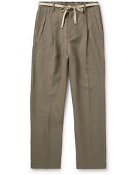 Zegna - Slim-fit Belted Pleated Slubbed Oasi Lino Trousers - Lyst
