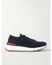 Brunello Cucinelli - Leather-trimmed Stretch-knit Sneakers - Lyst