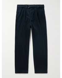 Officine Generale - Hermann Straight-Leg Belted Pleated Cotton-Blend Corduroy Chinos - Lyst