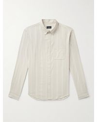Club Monaco - Slim-fit Button-down Collar Striped Cotton-flannel Shirt - Lyst