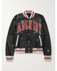 Amiri - Bomberjacke Aus Leder Mit Logo-Applikation - Lyst