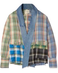 Greg Lauren - Gl1 Denim-trimmed Checked Cotton-flannel Shirt - Lyst