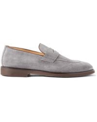 Brunello Cucinelli - Leather-Trimmed Suede Penny Loafers - Lyst