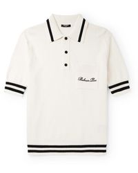 Balmain - Logo-embroidered Striped Knitted Polo Shirt - Lyst