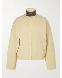 Bottega Veneta - Intrecciato Leather-trimmed Cotton-gabardine Jacket - Lyst
