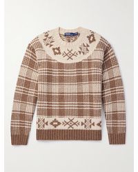 Polo Ralph Lauren - Checked Wool And Linen-blend Sweater - Lyst