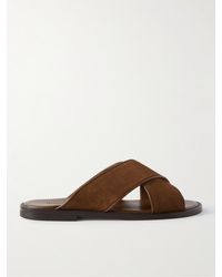 Manolo Blahnik - Otawi Leather-trimmed Suede Sandals - Lyst
