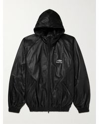 Balenciaga - Logo-print Leather Hooded Jacket - Lyst
