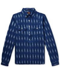 The Workers Club Printed Cotton Half-placket Shirt - Blue