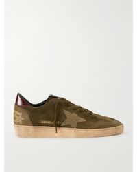 Golden Goose - Ball Star Distressed Leather-Trimmed Studded Suede Sneakers - Lyst