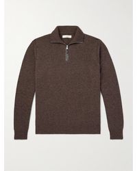 James Purdey & Sons - Leather-Trimmed Cashmere Half-Zip Sweater - Lyst