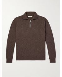 James Purdey & Sons - Leather-Trimmed Cashmere Half-Zip Sweater - Lyst
