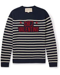 Valentino Garavani - Logo-Intarsia Striped Virgin Wool Sweater - Lyst