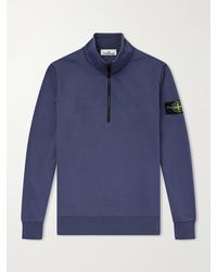Stone Island - Garment-Dyed Organic Cotton-Fleece Half-Zip Sweatshirt - Lyst