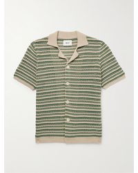 NN07 - Henry 6636 Camp-collar Striped Crocheted Organic Cotton Shirt - Lyst
