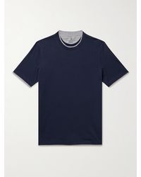 Brunello Cucinelli - T-shirt in jersey di cotone a strati con logo ricamato - Lyst