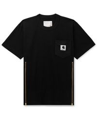 Sacai - Carhartt Wip Zip-detailed Logo-appliquéd Canvas-trimmed Cotton-jersey T-shirt - Lyst