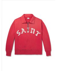 SAINT Mxxxxxx - Distressed Logo-appliquéd Cotton-jersey Half-zip Sweatshirt - Lyst