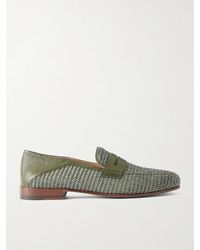 Manolo Blahnik - Padstow Collapsible-heel Leather-trimmed Raffia Loafers - Lyst