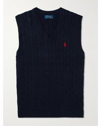 Polo Ralph Lauren - Slim-fit Logo-embroidered Cable-knit Cotton Sweater Vest - Lyst
