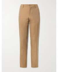 Burberry - Slim-fit Straight-leg Pleated Embroidered Wool And Linen-blend Trousers - Lyst