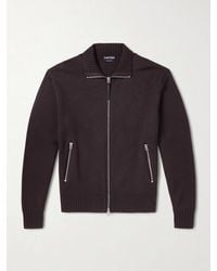 Tom Ford - Leather-Trimmed Merino Wool Cardigan - Lyst
