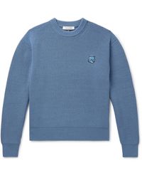 Maison Kitsuné - Logo-appliquéd Ribbed Cotton-blend Sweater - Lyst