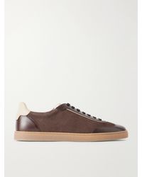 Brunello Cucinelli - Coda Di Rondine Leather-Trimmed Waxed-Suede Sneakers - Lyst