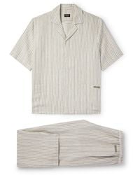 Zegna - Logo-embroidered Striped Linen Pyjama Set - Lyst