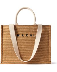 Marni - Logo-embroidered Raffia Tote Bag - Lyst