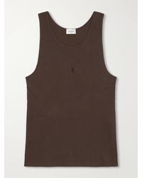 Saint Laurent - Logo-embroidered Ribbed Cotton Tank Top - Lyst