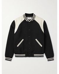 Celine - Teddy Striped Colour-Block Leather-Trimmed Virgin Wool-Blend Varsity Jacket - Lyst