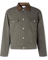 FRAME - Suede-Trimmed Cotton-Canvas Trucker Jacket - Lyst