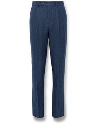 Brunello Cucinelli - Slim-Fit Pleated Striped Wool, Linen And Silk-Blend Suit Trousers - Lyst