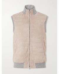 Brunello Cucinelli - Padded Cashmere-trimmed Quilted Suede Gilet - Lyst